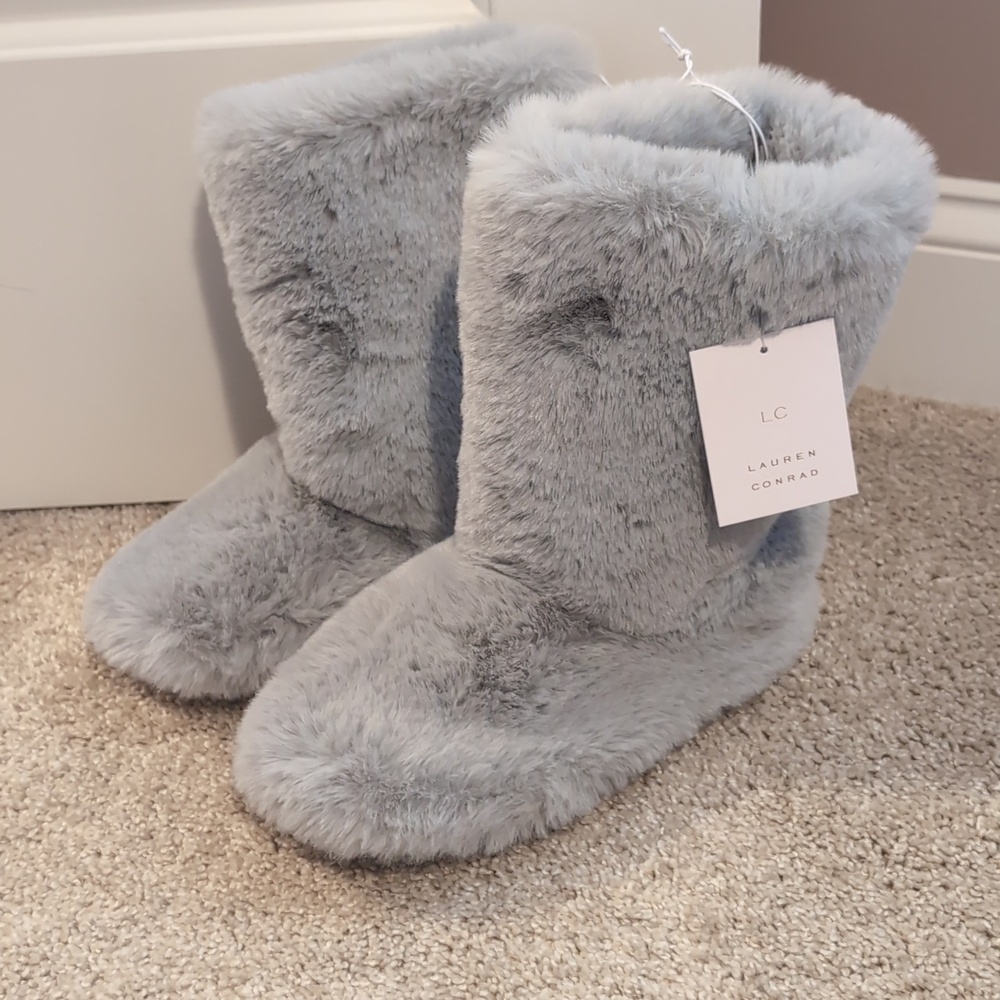 Lauren Conrad Cozy Plush Faux-Fur Bootie Slippers - Light Gray - Picture 2 of 5